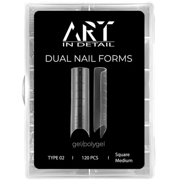 ART Dual Nail Forms, Type 02 – багаторазові верхні форми, середній квадрат, 120 шт.