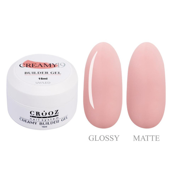 Crooz Creamy Builder Gel №19 - гель для наращивания, пудровый-розовый, 15 мл