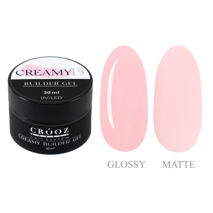 Crooz Creamy Builder Gel №15 - гель для наращивания, бледно-розовый, 30 мл