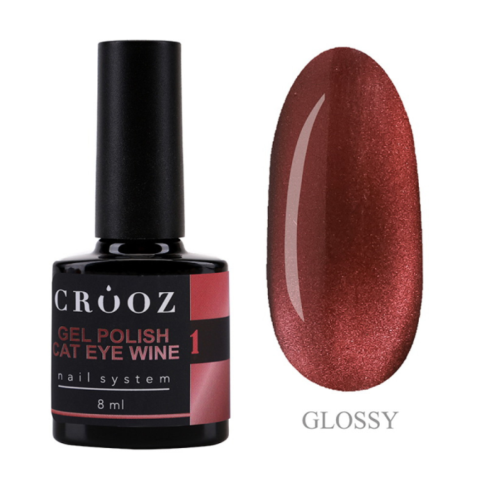 Гель-лак кошачий глаз Crooz Cat Wine №01, глубокий гранатовий, 8 мл