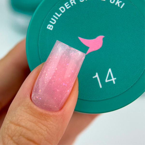 Siller Builder Gel SHINE UKI №14 - камуфлюючий гель, рожевий з малиновими пластівцями юки, 15 мл