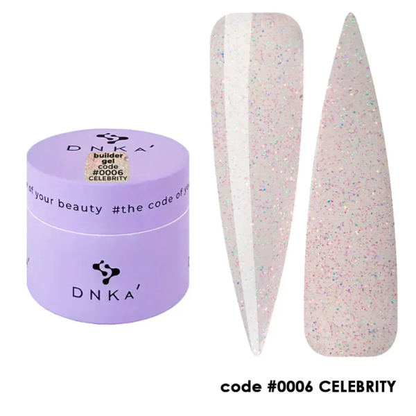 DNKa Builder Gel №06 Celebrity - гель конструирующий (полупрозрачный розовый с шиммером), 15 мл