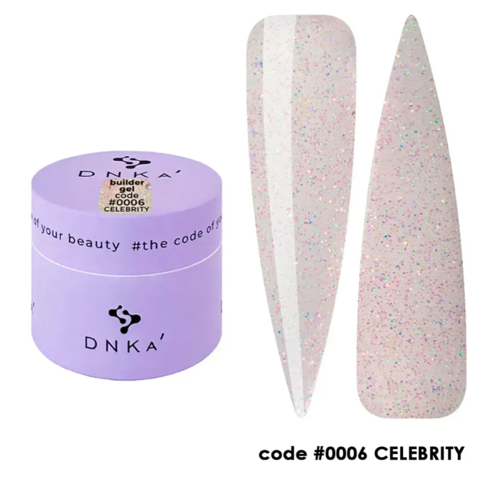 DNKa Builder Gel №06 Celebrity - гель конструюючий (напівпрозорий рожевий з шиммером), 15 мл