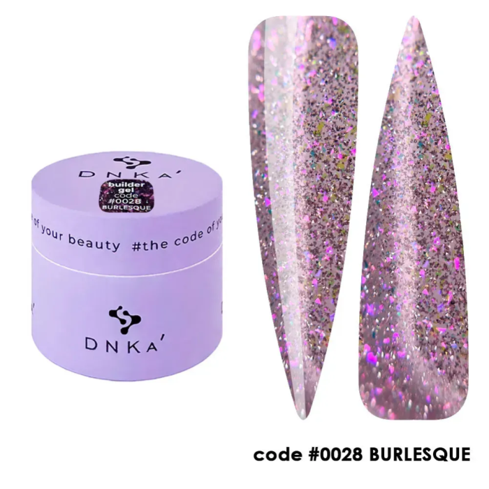 DNKa Builder Gel №28 Burlesqoe - гель конструирующий, светоотражающий с розовыми блестками, 15 мл