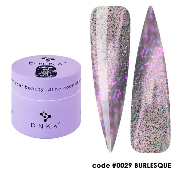 DNKa Builder Gel №29 Burlesqoe - гель конструюючий,світловідбиваючий з фіолетовими блискітками, 15мл