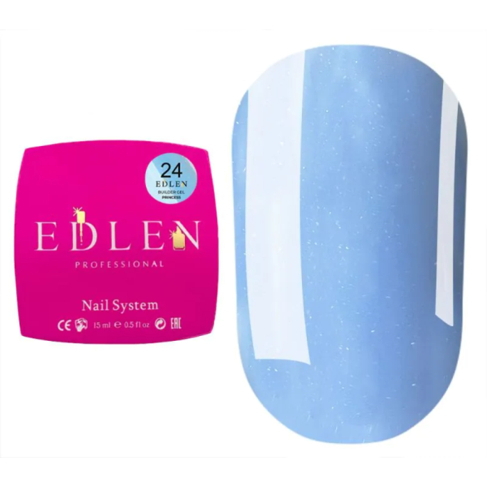 Гель для нарощування Edlen Builder Gel Princess №24, блакитний з мікроблиском, 15 мл