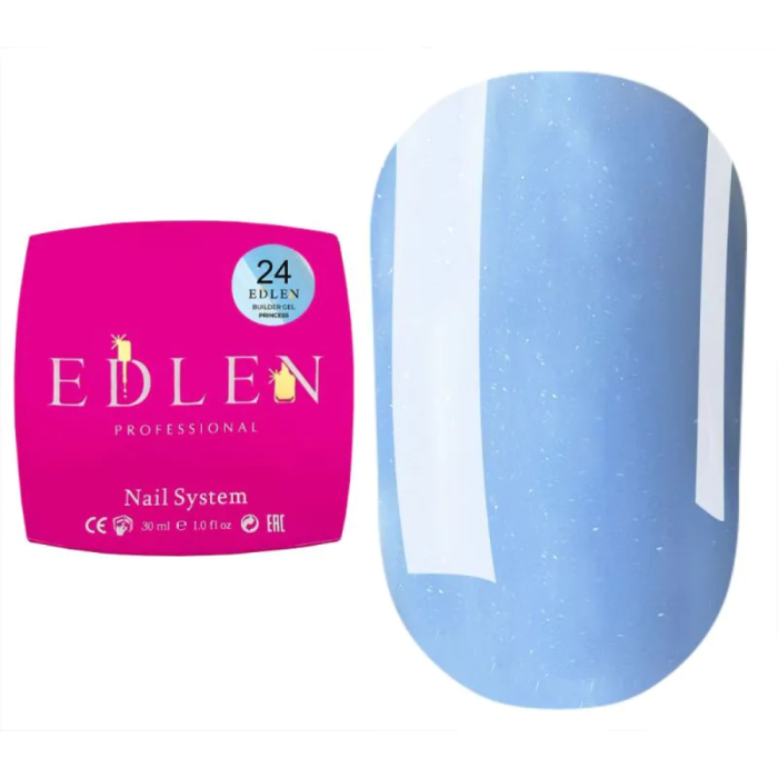 Гель для наращивания Edlen Builder Gel Princess №24, голубой с микроблеском, 30 мл