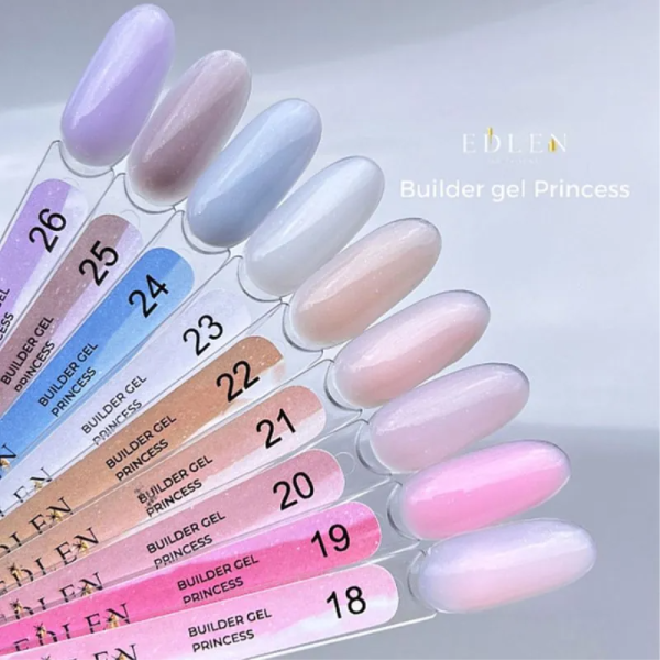 Гель для нарощування Edlen Builder Gel Princess №24, блакитний з мікроблиском, 30 мл