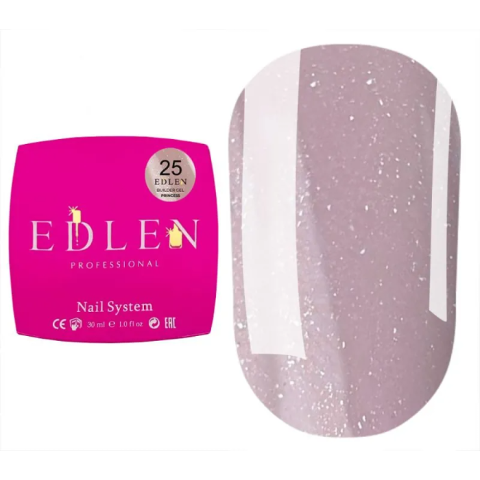 Гель для наращивания Edlen Builder Gel Princess №25, бежево-розовый с микроблеском, 30 мл