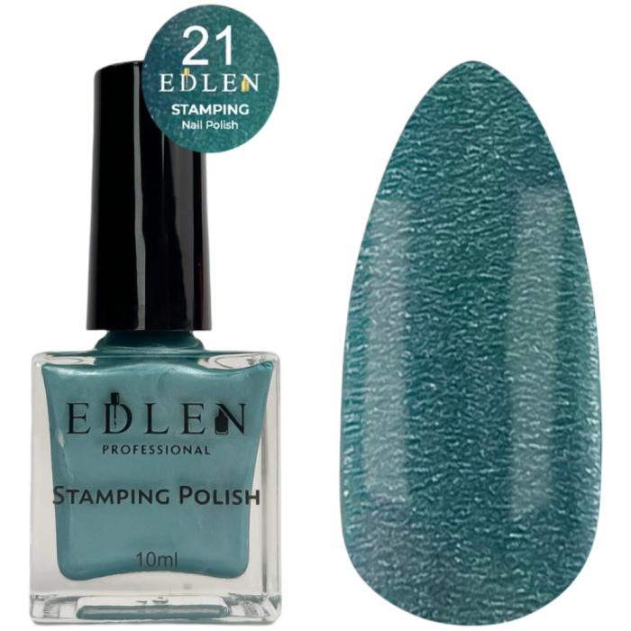 Edlen Stamping Polish №21 - лак для стемпінгу, бірюзовий з мікро шиммером, 10 мл