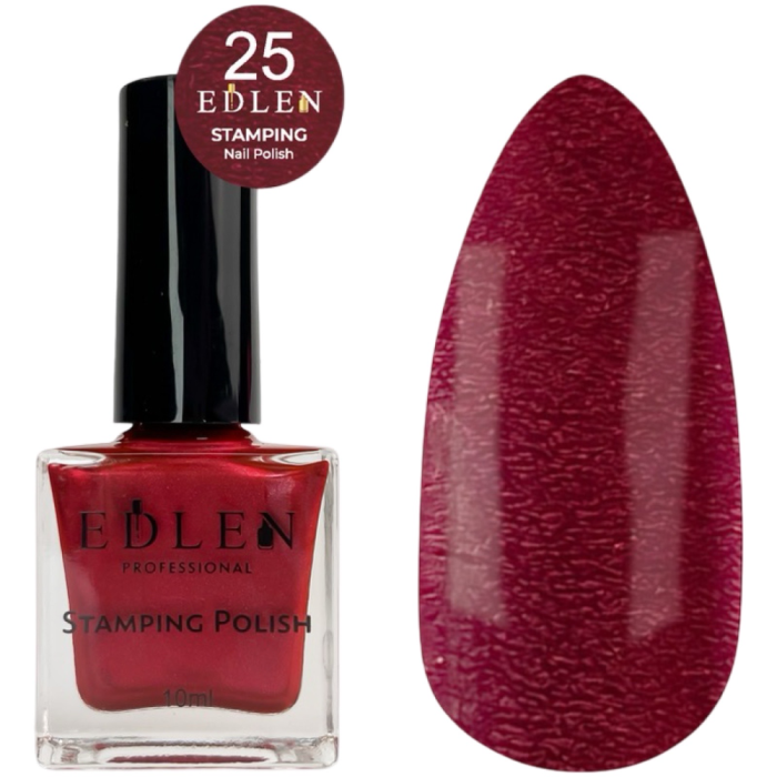 Edlen Stamping Polish №25 - лак для стемпінгу, червоний з мікро шиммером, 10 мл