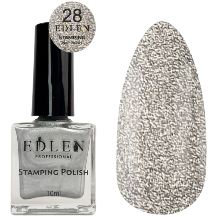 Edlen Stamping Polish №28 - лак для стемпінгу, сріблястий з мікро шиммером, 10 мл