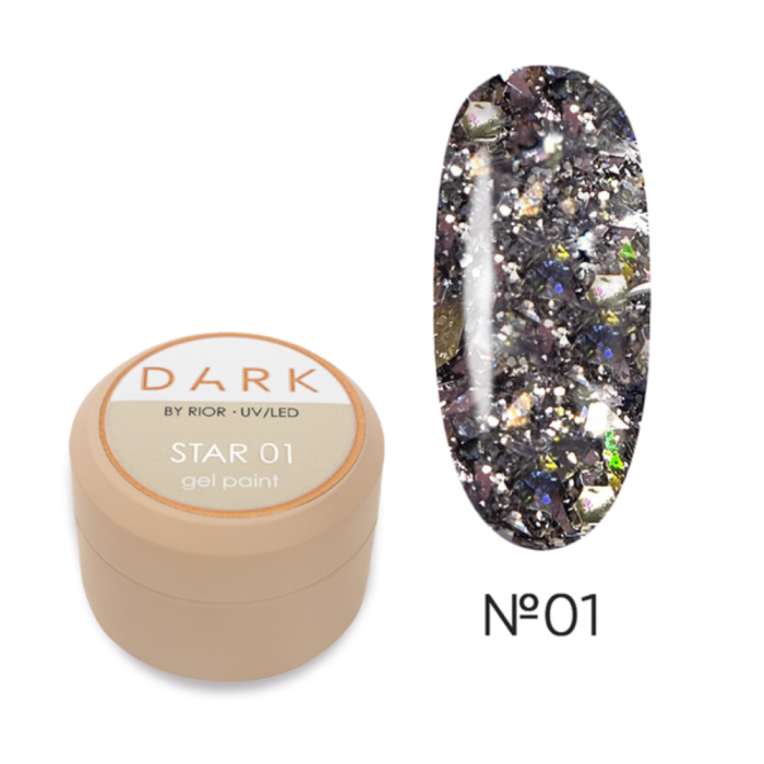Гель для дизайну DARK Star gel polish 01, срібло з блискітками, 5 г
