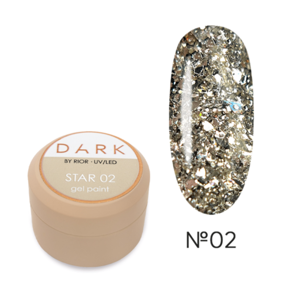 Гель для дизайну DARK Star gel polish 02, золото з блискітками, 5 г