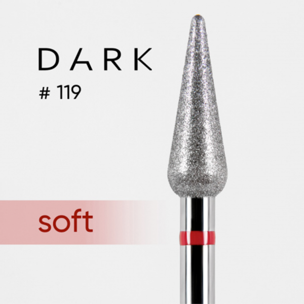 Фреза алмазная DARK №119 - капля, диаметр 4.2 мм, рабочая часть 12 мм, красная