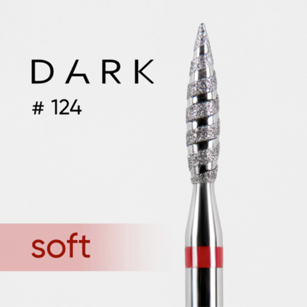 Фреза алмазная DARK №124 - пламя торнадо, диаметр 2.3 мм, рабочая часть 11 мм, красная