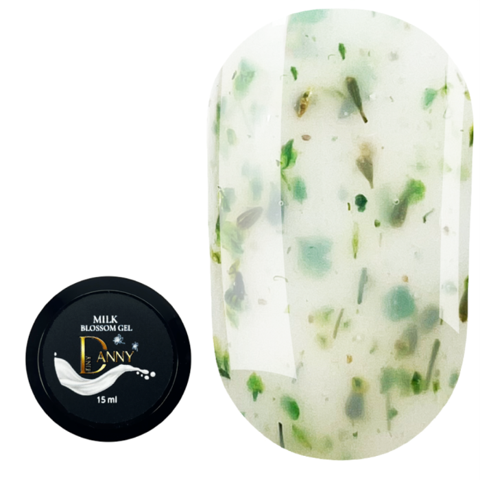 DANNY Milk Blossom Gel №05 - конструирующий гель, молочный с зелеными сухоцветами, 15 мл