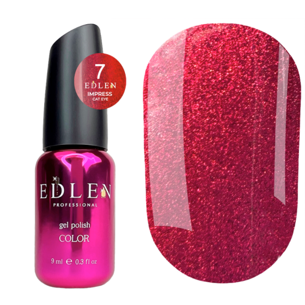 Гель-лак кошачий глаз Edlen Impress Cat Eye №07 хрустальный, клубничный, 9 мл