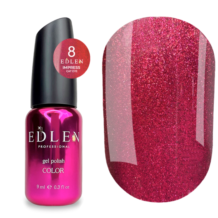 Гель-лак котяче око Edlen Impress Cat Eye №08 кришталеве, малиновий, 9 мл