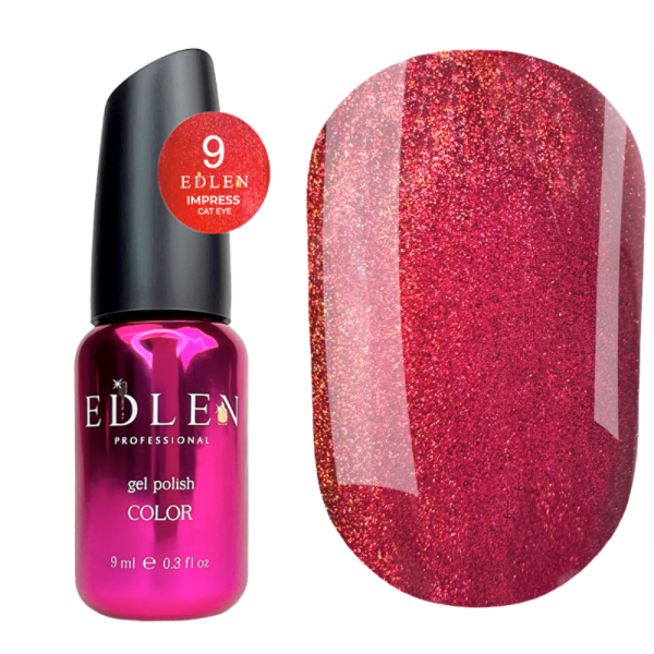 Гель-лак кошачий глаз Edlen Impress Cat Eye №09 хрустальный, красный, 9 мл