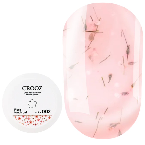 Гель конструирующий Crooz Flora Touch Gel №02, с сухоцветами, нежно-розовый полупрозрачный, 15 мл