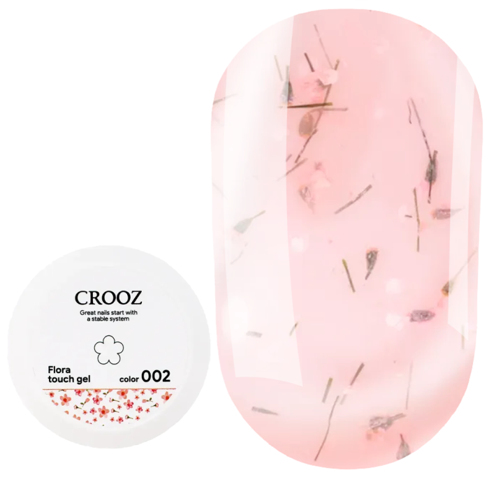 Гель конструирующий Crooz Flora Touch Gel №02, с сухоцветами, нежно-розовый полупрозрачный, 15 мл