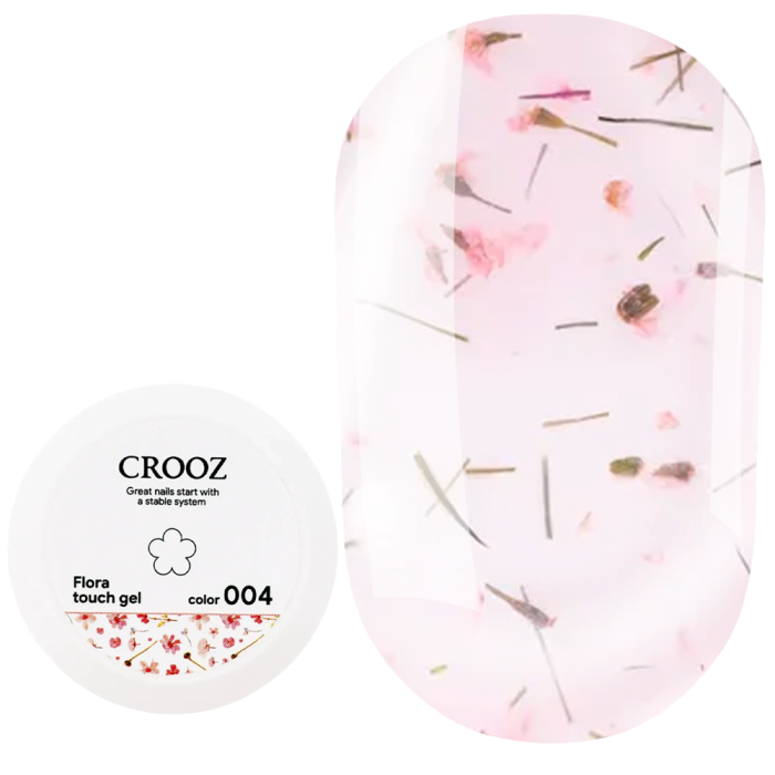 Гель конструюючий Crooz Flora Touch Gel №04, із сухоцвітами, персиковий напівпрозорий, 15 мл