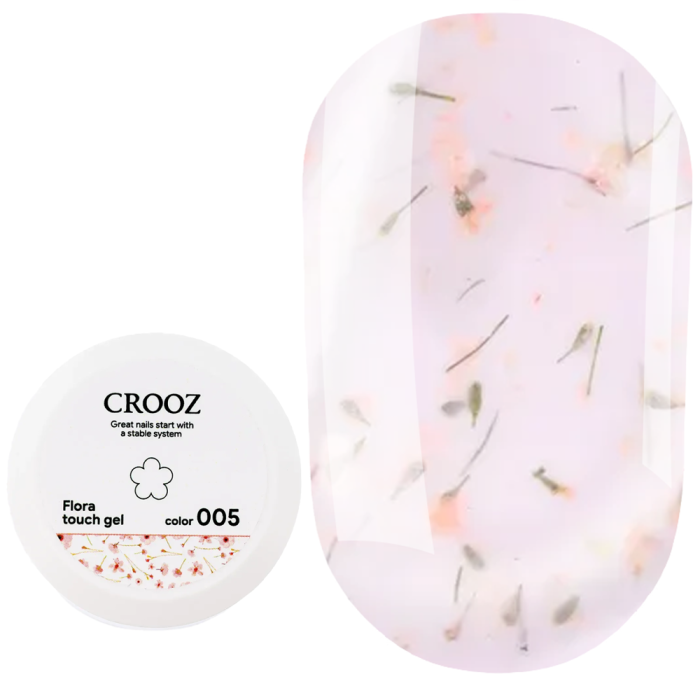 Гель конструюючий Crooz Flora Touch Gel №05, із сухоцвітами, молочно-рожевий, 15 мл