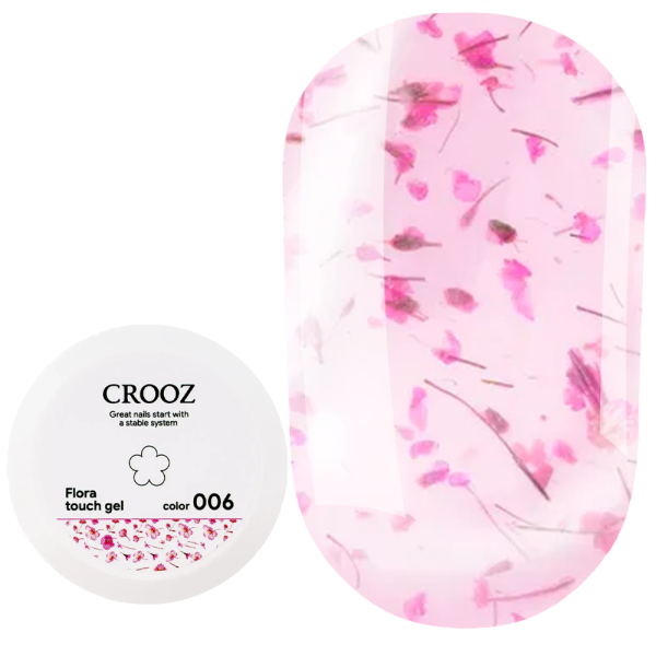 Гель конструирующий Crooz Flora Touch Gel №06, с сухоцветами, полупрозрачный молочно-розовый, 15 мл