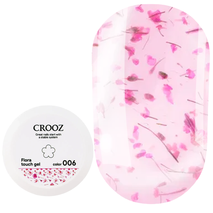 Гель конструирующий Crooz Flora Touch Gel №06, с сухоцветами, полупрозрачный молочно-розовый, 15 мл