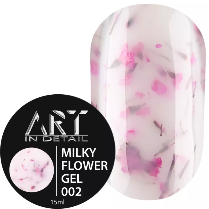 ART Builder Gel Milky Flower №002 - моделюючий гель, рожевий з рожевими сухоцвітами, 15 мл