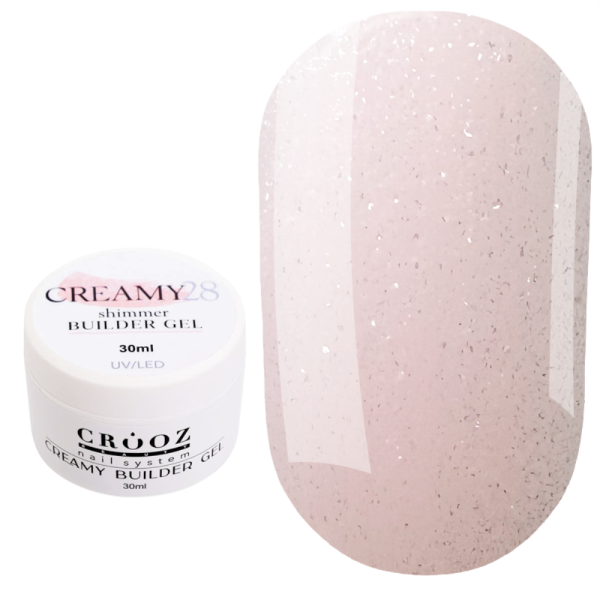 Crooz Creamy Builder Gel №28 - гель для наращивания, розовый с шиммером, 30 мл