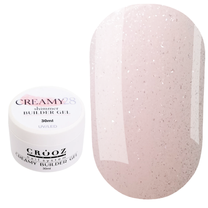 Crooz Creamy Builder Gel №28 - гель для нарощування, рожевий з шиммером, 30 мл