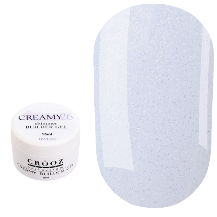 Crooz Creamy Builder Gel №26 - гель для наращивания, молочный с лиловым оттенком с шиммером, 15 мл