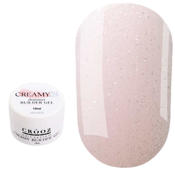 Crooz Creamy Builder Gel №28 - гель для нарощування, рожевий з шиммером, 15 мл