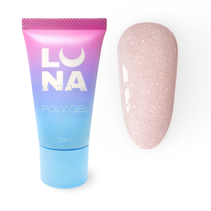 LUNA Poly Gel №15 - полигель для наращивания, персиково-розовый с шиммером, 30 мл