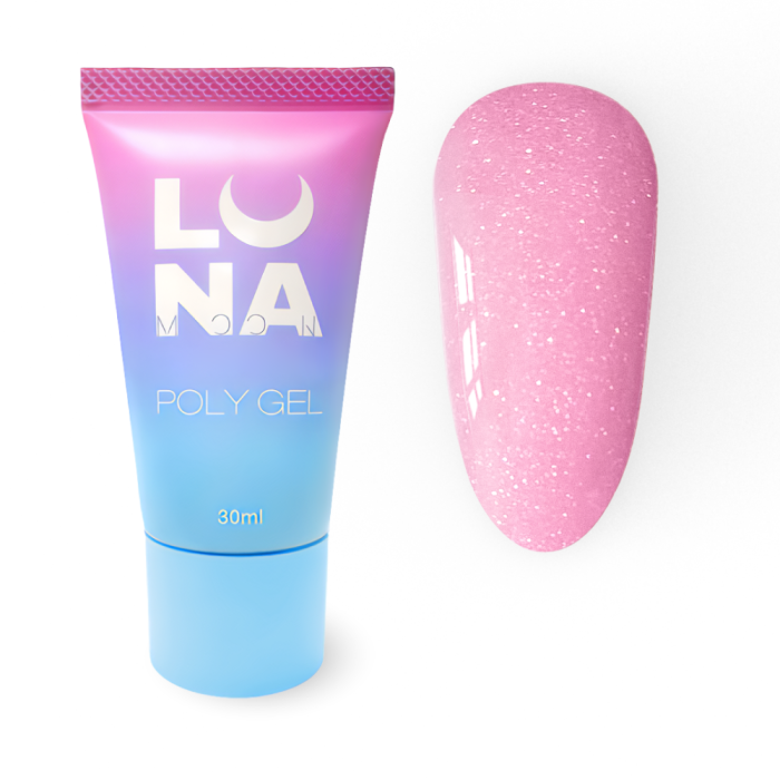 LUNA Poly Gel №16 - полигель для наращивания, ярко-розовый с серебристым шиммером, 30 мл
