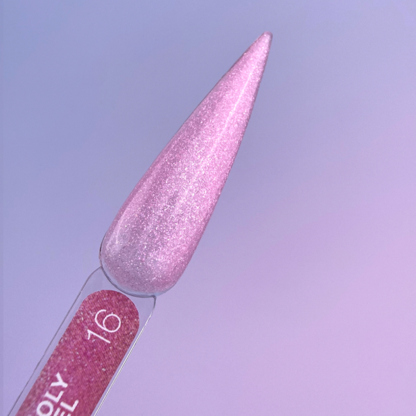 LUNA Poly Gel №16 - полигель для наращивания, ярко-розовый с серебристым шиммером, 30 мл