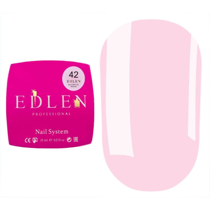 Гель для нарощування Edlen Builder Gel Butterfly №42, зефірно-рожевий, 15 мл