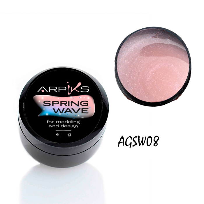 Arpiks Spring Wave №08 - гель для нарощування, напівпрозорий бежевий із шиммером, 15 г
