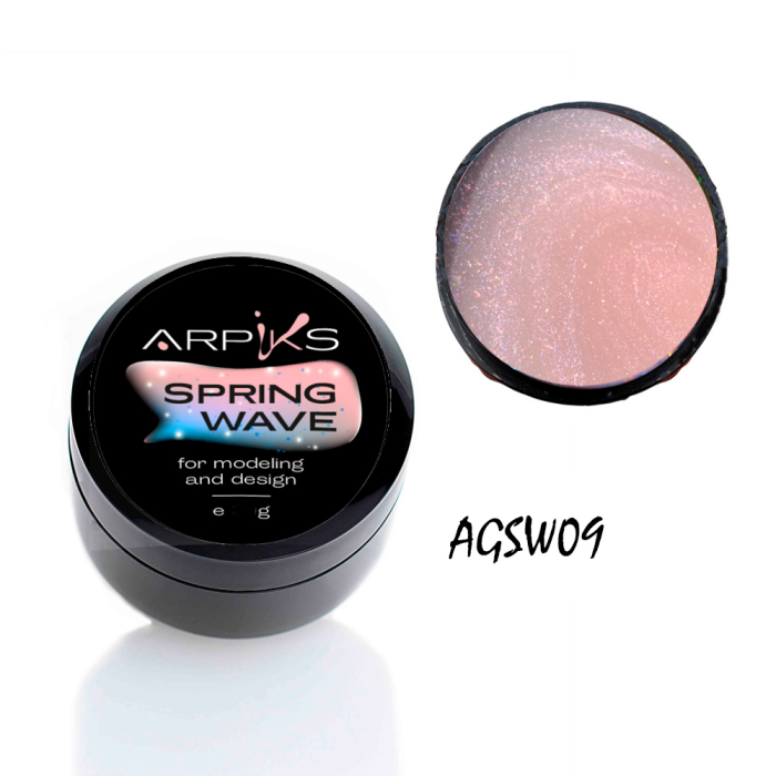 Arpiks Spring Wave №09 - гель для нарощування, рожевий з голограмним шиммером, 15 г