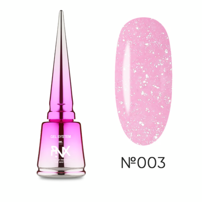 Pinx Liquid Builder Gel Bubulove №003 - рідкий гель для моделювання,рожевий з мікроблискітками, 8 мл