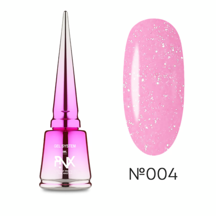 Pinx Liquid Builder Gel Bubulove №004 - рідкий гель для моделювання,рожевий з мікроблискітками, 8 мл