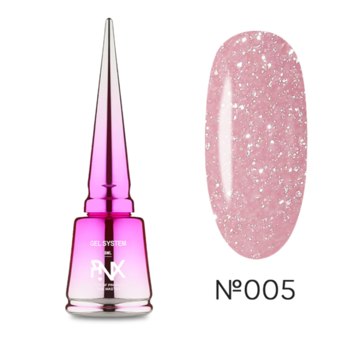 Pinx Liquid Builder Gel Bubulove №005 - рідкий гель для моделювання,бежевий з мікроблискітками, 8 мл