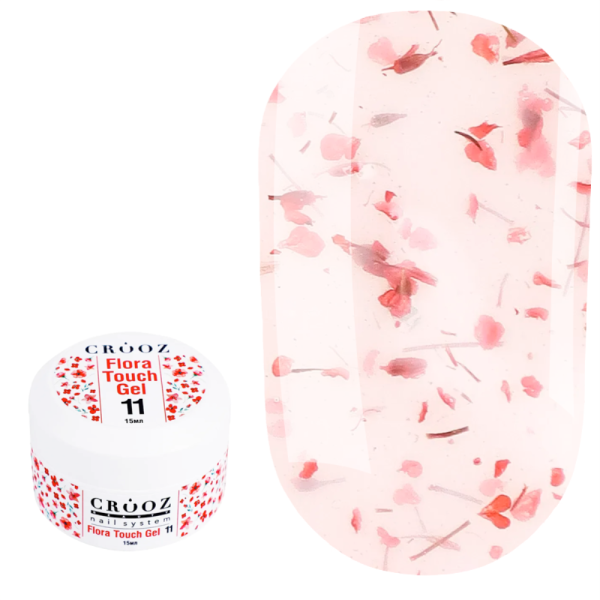 Гель конструирующий Crooz Flora Touch Gel №11, с сухоцветами, полупрозрачный молочно-розовый, 15 мл