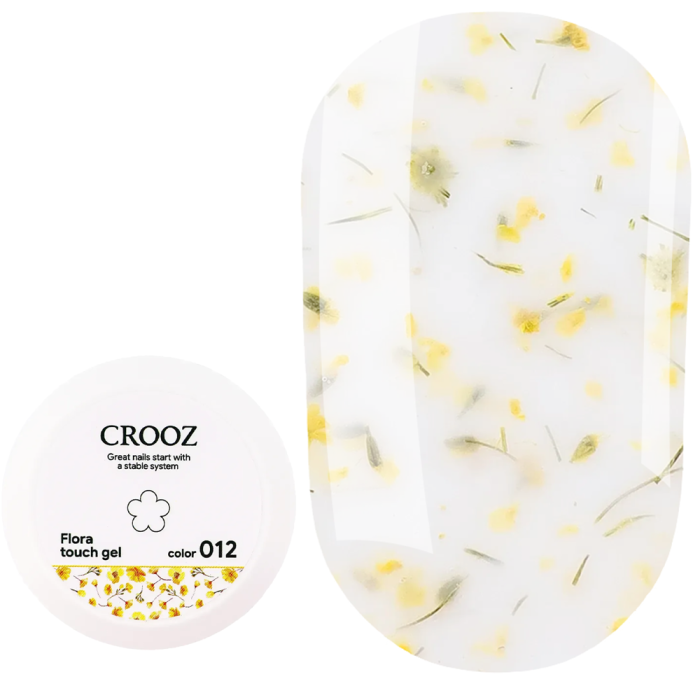 Гель конструирующий Crooz Flora Touch Gel №12, с сухоцветами, молочный с желтым оттенком, 15 мл
