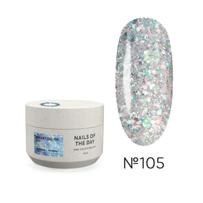 Гель для нарощування NAILSOFTHEDAY Builder Gel №105, прозорий з пластівцями юки, 15 мл
