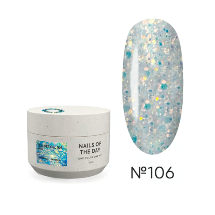 Гель для нарощування NAILSOFTHEDAY Builder Gel №106, прозорий з пластівцями юки, 15 мл