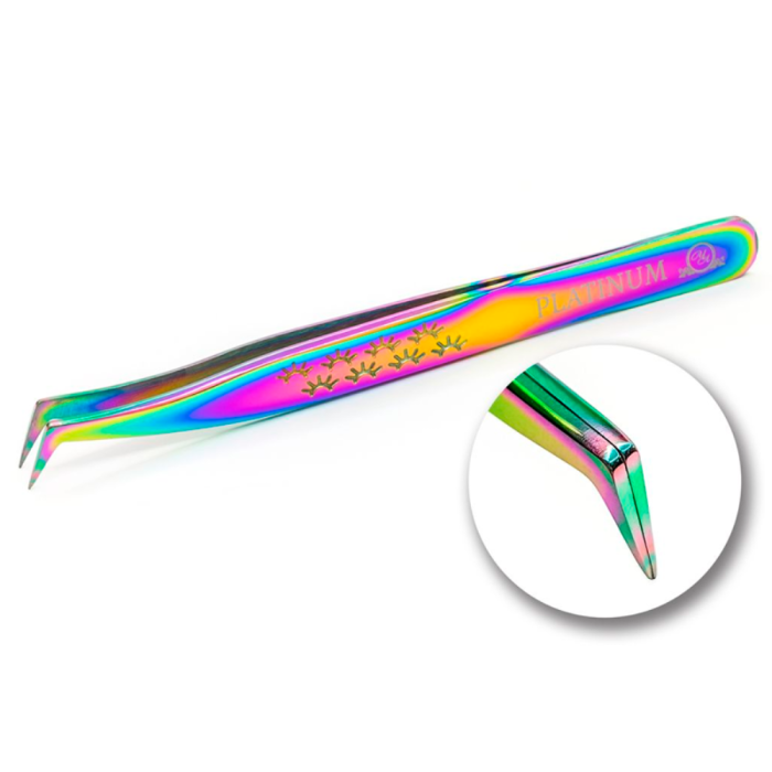 Пінцет для нарощування вій Platinum Multicolor lash, кольоровий, чобіток