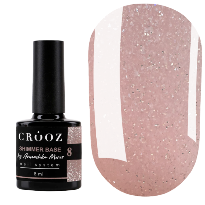 База камуфлююча Crooz Base Shimmer №08, персиково-рожева з мікрошиммером, 8 мл